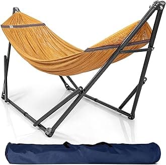 Tranquillo Double Hammock with Stand Included for 2 Persons/Foldable Hammock Stand 600 lbs Capacity Portable Case - Inhouse, Outdoor, Camping, Yellow