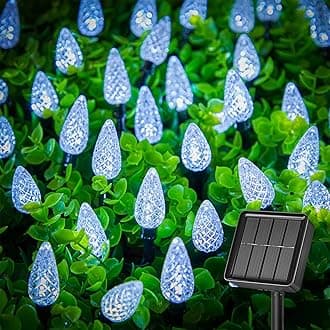 Brightown Solar Operated C6 Strawberry String Lights, 22.64ft 50 LEDs White LED Christmas Fairy Lights, Solar Christmas Lights Outdoor, Christmas Decorations for Christmas Tree, Garden Decor