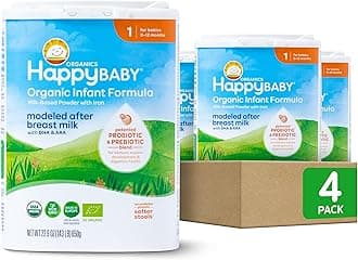 Happy Baby Organics Stage 1 Infant Formula, 0 12 Months, Milk Based Organic Baby Formula Powder with Iron, Probiotics & Prebiotics for Immune & Digestive Support, 22.9 Ounce (Pack of 4)