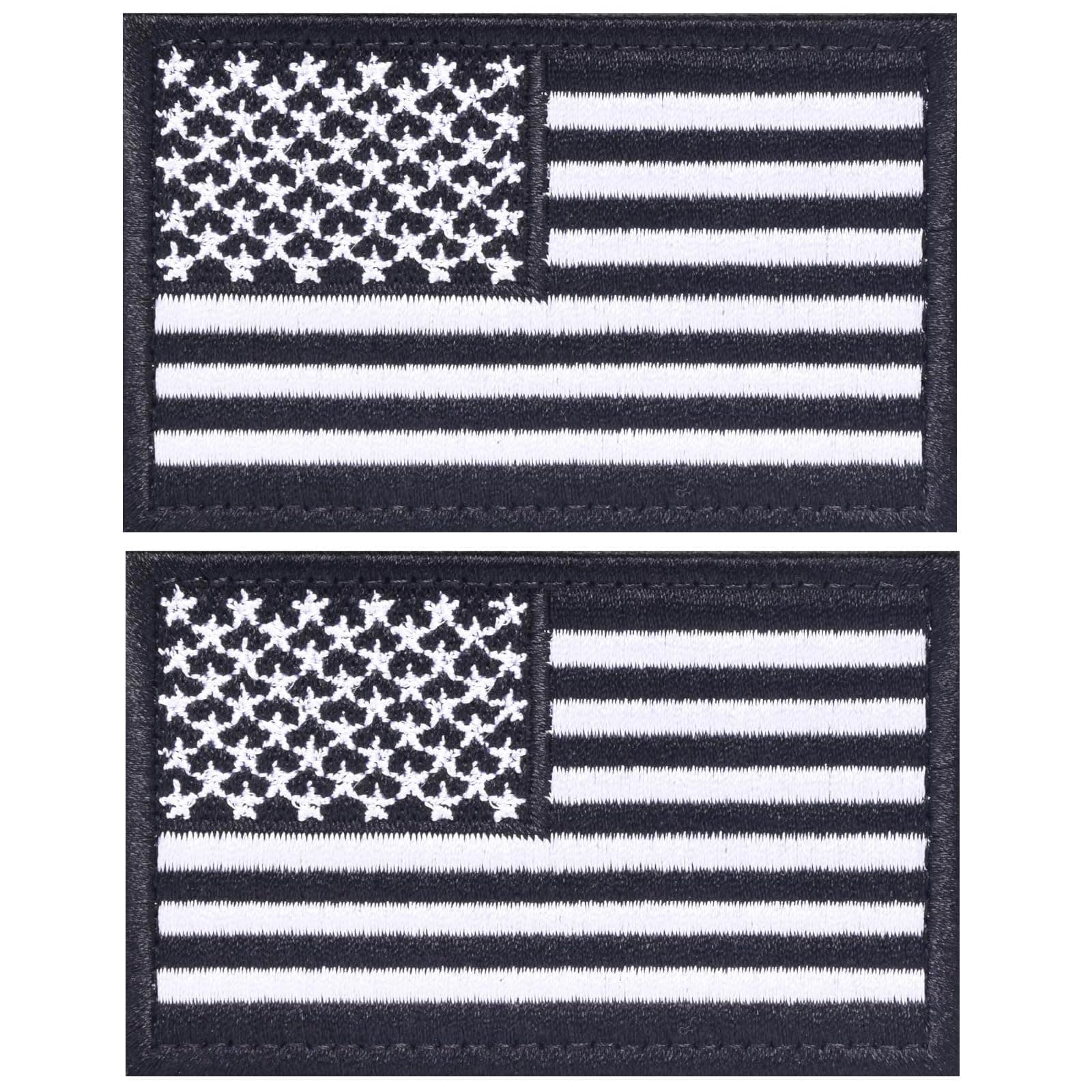 2PCS American Flag Patches, Hook & Loop Tactical Morale Patch Full Embroidery Military Patch for Caps Bags Vests Military Uniforms, Black