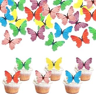 48 PCS Edible Butterfly Cupcake Toppers Wafer Paper Colorful Butterflies Cupcake Picks Edible Butterfly Birthday Decorations for Butterflies Theme Birthday Wedding Party Cake Decorations Supplies