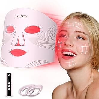 LED Light Therapy Mask, 4 Modes Portable with 2000mAh Rechargeable Remote, Blue, Amber, Infrared & Red Light Mask, 100 LEDs, at Home