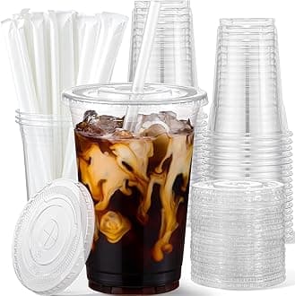 AOZITA 25 Pack - 16 oz Plastic Cups with Lids and Straws, Clear Iced Coffee Cups with Lids, Disposable Cups with Lids for Cold Drinks, Iced Tea, Milkshakes, Smoothies - Durable & BPA Free