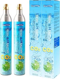 GreatWhip 60L CO2 Cylinder For Sodastream, Exchange Carbonator Compatible With SodaMaker Appliances, Threaded Cylinder, 2 Packs