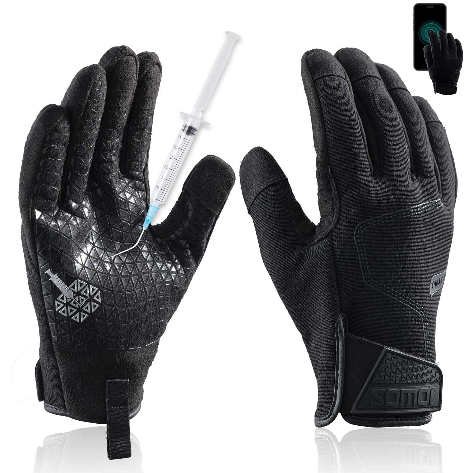 TAILI Level 3 Needle, Level 5 Puncture Resistant Men Work Gloves, Grip Enhanced A7 Cut Resistant Safety Gloves, Touchscreen and Breathable, Black, Large (L), 1 Pair