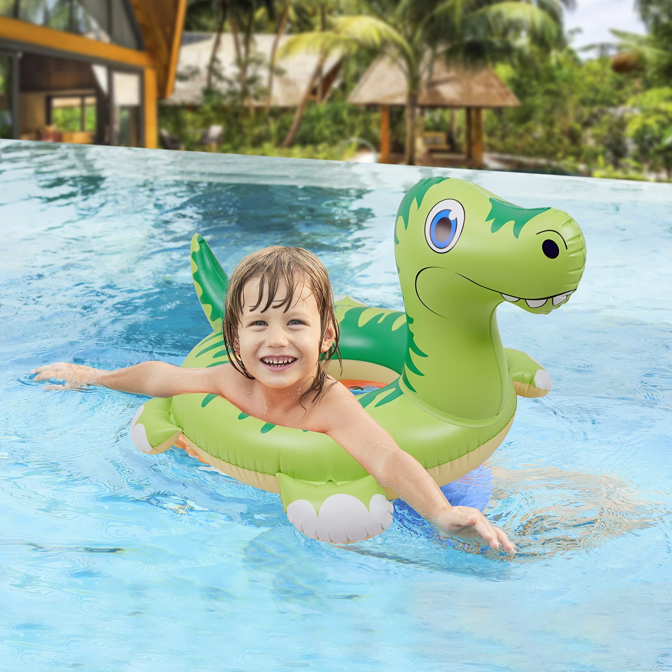 KATAKA Inflatable Dinosaur Pool Float For Kids Water Fun Floaties Swimming Pool Ring Float Has Unique “Squeeze To Squeak Tail” Lounge Pool Raft For Fun Summer Party Decoration Girls Boys Kids Pool Toy