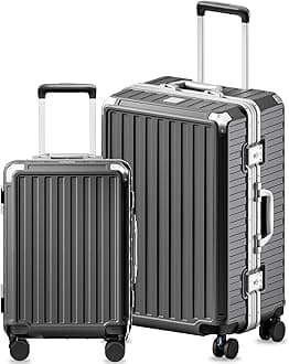 - Luggage Sets with Spinner Wheels, 8010S Aluminum Frame Zipperless Polycarbonate Hard Shell Suitcase Sets (ZX-Core, Charcoal Metallic, 2 Piece (20/28))
