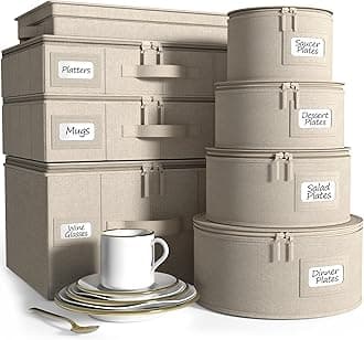 Sorbus China Storage Containers Hard Shell - Glass & Dish Storage Containers for Transport, Moving, Party - 8 Pc Stackable Plate Storage Set for Dinnerware, Mugs, Cups - Felt Plate Protectors Included