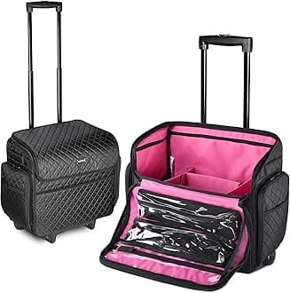 BYOOTIQUERolling Makeup Train Case Hairstylist Traveling Bag Carry On Barber Case Suitcase with Adjustable Dividers Cosmetic Bag with wheels for Hairdressing Tool Organizer Makeup Salon Nail
