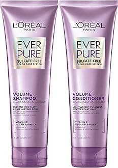 L'Oreal Paris Volume Sulfate Free Shampoo and Conditioner for Color-Treated Hair, EverPure, 8.5 Fl Oz (Set of 2)