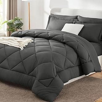 CozyLux California King Comforter Set with 7 Pieces Bed in a Bag Dark Grey Cal King All Season Bedding with Comforter, Pillow Shams, Flat Sheet, Fitted Sheet and Pillowcases