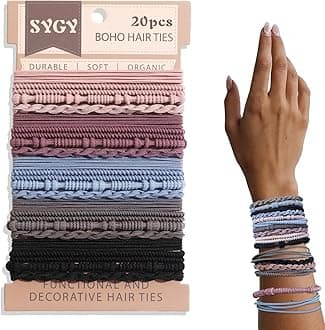 20 PCS Boho Hair Ties, Bracelets Hair Ties for Thick or Thin Hair, 4 Styles Boho Ties for Ponytail Holders, 2.36’’ Hair Ties No-Damage, Multicolor