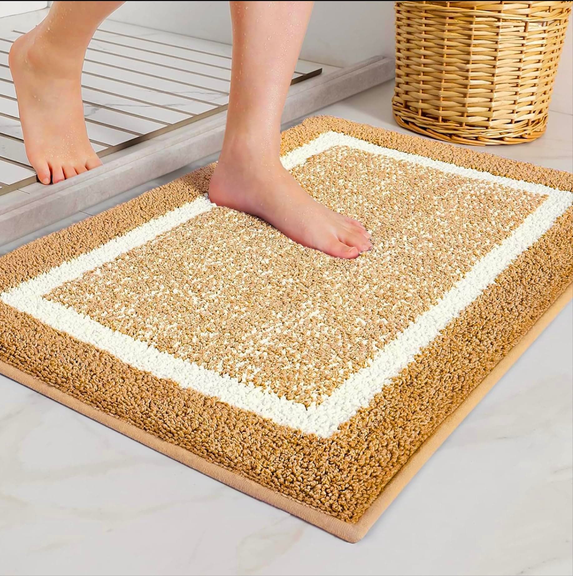 Modern Super Soft (40x60 cm) Microfibre Solid 2000 GSM Bath Mat Super Absorbent Anti Skid Door Mats for Home/Bathroom Mat/Bedroom/Kitchen/Floor Mat (Beige) Pack of 1