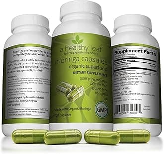 A Healthy Leaf Organic Moringa Capsules - Vibrant Green | Moringa Capsules Organic | 100% Pure Moringa Leaf Capsules | Energy & Immune System Support