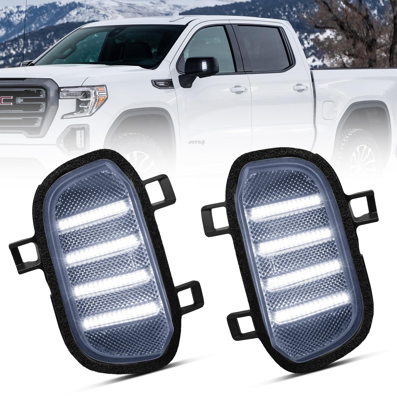 LED Side Mirror Task Light Compatible with Chevy Silverado GMC Sierra 1500 2019-2024 White Front Towing Mirror Spot Lamps Clear Lens