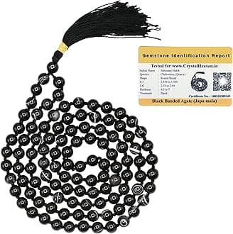 Crystal Heaven Black Hakik Crystal Japa Mala Ganthi For Unisex Adult Negative Energy Remover 108 Beads Buddhist Prayer Beads AAA Grade Original Healing Gemstone Agate Mala for Meditation