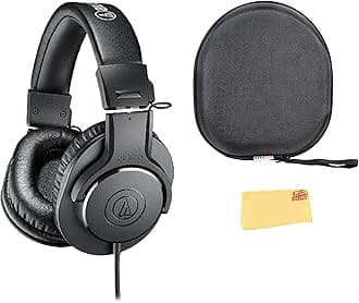 ATH-M20x Professional Monitor Headphones - Black Bundle with Case and Austin Bazaar Polishing Cloth