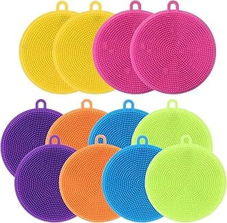 Silicone Dish Scrubber, 12 Pack Silicone Sponge Dish Brush Food Grade BPA Free Reusable Rubber Sponges Dishwasher Safe and Dry Fast for Kitchen Dish Dishes Fruits Vegetables Washing and Cleaning
