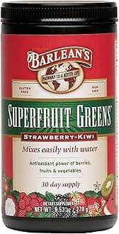 Barlean's Strawberry Kiwi Superfruit Greens Powder, Daily Fruits and Veggies Superfood Supplement, Green Antioxidant Blend and Fiber Super Power Smoothie Mix, 9.52 oz