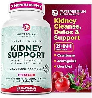 PurePremium Kidney Support Supplement – Kidney Cleanse Detox & Repair with Cranberry Extract & Astragalus - 21-in-1 Complex Supports Normal Bladder, Urinary Tract & Kidneys Health - 60 Day Supply