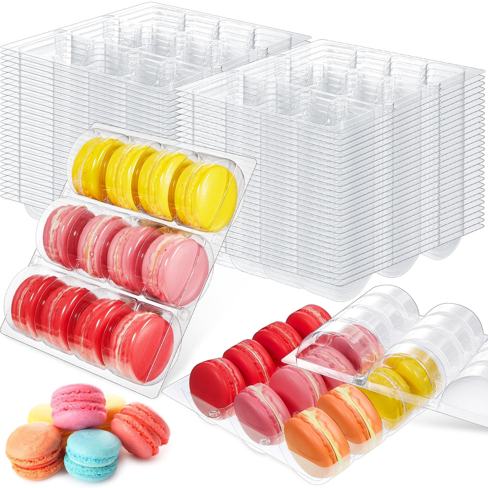 24 Pcs Macaron Boxes Clear Plastic Macaron Storage Containers Macaroon Packaging Display Trays for Cookie, Wedding, Party Gifts