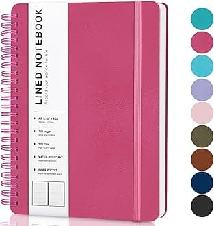 ABERLLS Deeppink Lined Spiral Journal Notebook, 160 Pages, 85.7in A5, for Work, School, Women, Men - College Ruled, Hardcover Leather Journal
