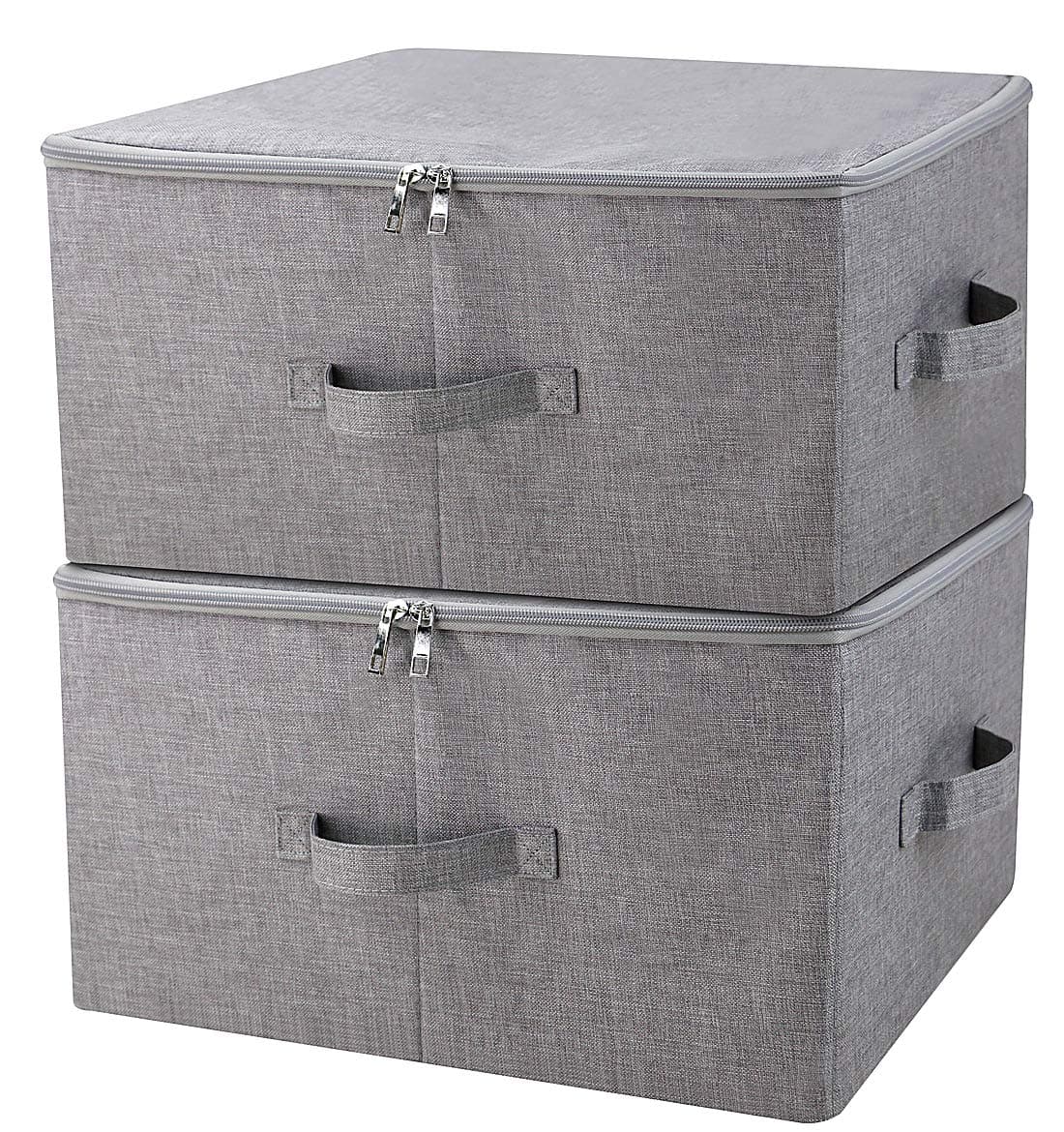 iwill CREATE PRO Folding Storage Box with Zip Lid and Handles, Rigid Storage Baskets With Linen Fabric& Plastic Board, Closet Shelf Drawers,Dark Gray, 2 pcs
