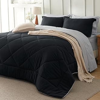 Bedsure Full Size Comforter Set - 7 Pieces Reversible Black Bedding, Full Size Bed Set for All Seasons, Bed in a Bag with Down Alternative Comforter, Sheets, Pillowcases & Shams