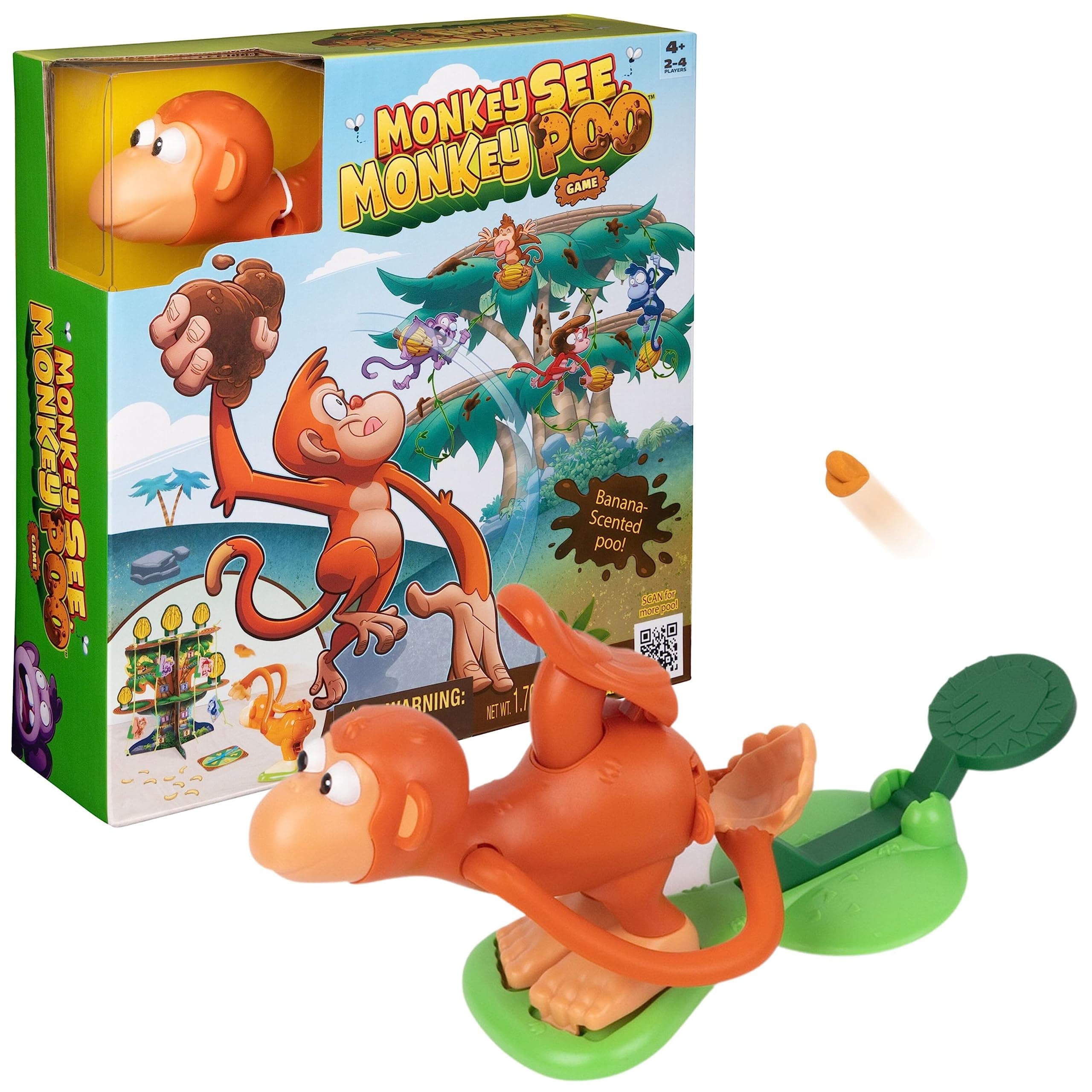 Spin Master Games, Monkey See Monkey Poo, Interactive Monkey Kids Game, Includes Banana-Scented Squishy Dough, Funny Sensory Toy, 2-4 Players, for Ages 4 & Up