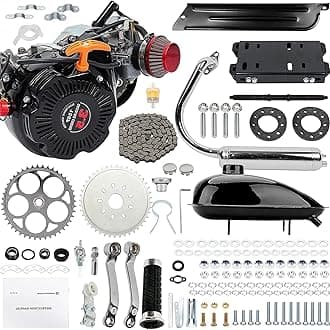 100cc Bicycle Engine Kit Single Cylinder 4-Stroke Gas Petrol Motorized Bike Engine, Air-Cooling Motorized Bicycle Motor Kit, Bicycle Motor Kit for Bikes with Large Triangular Frame Space (Belt Model)