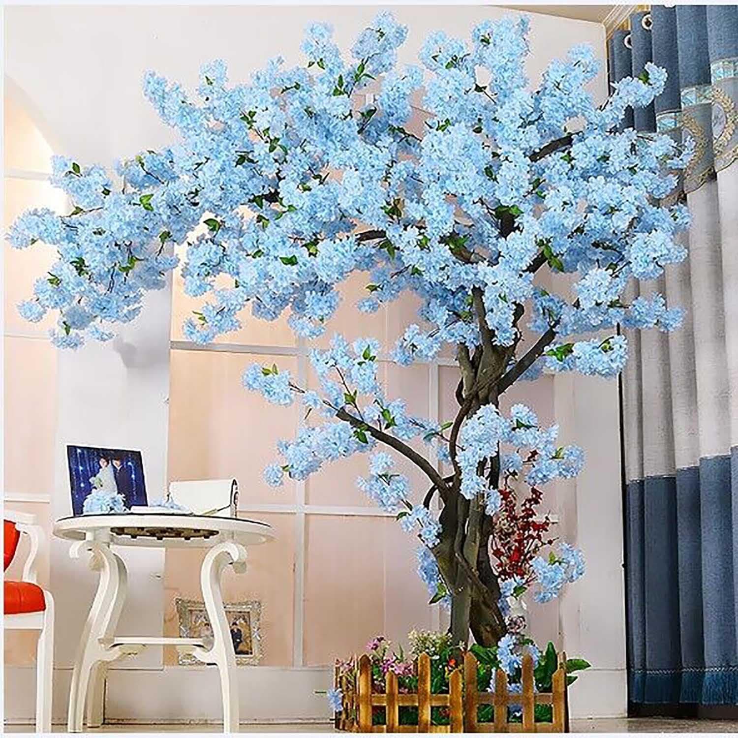 Artificial Cherry BlossomTrees Azure Blue Large Plant Weeping Cherry Blossom Handmade Tree Indoor Outdoor for Wedding Event Party Restaurant Mall 1.8m High Extending 1.4m(6FT*4.6FT)