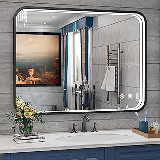 40x30 Inch Black LED Mirror Bathroom with Lights, 3000K/4500K/6000K, Wall Mounted Lighted Vanity Mirrors for Bathroom, Anti-Fog, Stepless Dimmable, Memory Funtion, Horizontal/Vertical