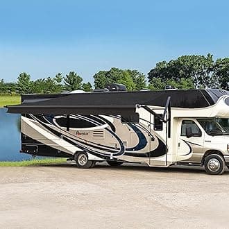 Awnlux Black Motorized Modular Retractable RV Awning Full Set Assemblies for RV, 5th Wheel, Travel Trailers, Toy Haulers, and Motorhome - RV Trailer Awning for Home or Camper - 11x8 Ft - Solid Black