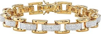 PalmBeach Men's Yellow Gold-plated Genuine Diamond Accent Fancy Link Bracelet (8.5mm), Box Clasp, 8.5 inches