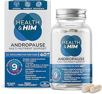 Health & Him Andropause 40+ Supplements for Men - with Zinc, Shilajit & Ashwagandha - Vegan, Gluten-Free. Mens Multivitamin - 60 Capsules