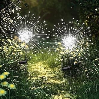 Solar Lights Outdoor Garden, 2 Pack Solar Firework Lights, Waterproof 120LED Solar Starburst Light for Yard Balcony Patio Planter Garden Decor (Cold White)