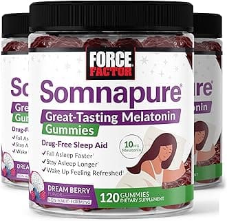 Force Factor Somnapure Gummies with Melatonin for Adults, Non-Habit-Forming Sleep Aid Supplement for Deep Sleep, Stay Asleep Longer, Wake Up Refreshed, Dream Berry Flavor, 360 Gummies (Pack of 3)