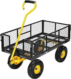 VIVOHOMEHeavy Duty 880 Lbs Capacity Mesh Steel Garden Cart Folding Utility Wagon with Removable Sides and 4.10/3.50-4 inch Wheels (Black)