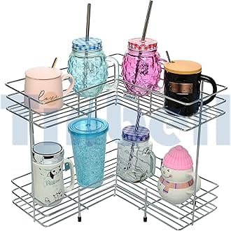 L Corner Shape Stand, 2 Layer Stainless Steel, Multipurpose Storage Rack for Kitchen and Bathroom (2 Layer), Free Standing, Kitchen Shelves