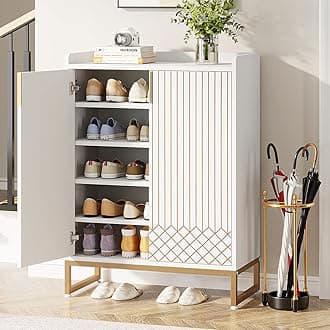 Tribesigns Shoe Cabinet with Doors, 5 Tiers Shoe Storage Cabinet for Entryway, 25 Pairs Wooden Cabinets, Modern Organizer Storage for Living Room, Bedroom, Hallway, Closet, White
