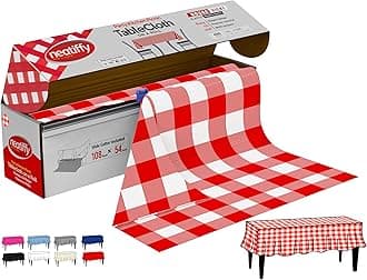 Neatiffy Disposable Plastic Table Cloth Roll | 54 in x 108 Ft Waterproof Tablecloth | Table Cover for Rectangle, Square, Round Oval Tables | Picnic, Party, Banquet, Birthdays, Weddings, Red Checkered