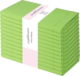 PurpleEssences Set of 12 Hemstitch Cloth Dinner Napkins 100% Cotton - Soft Durable Washable - Ideal for Wedding Spring Easter Summer - Perfect Everyday Use Table Linen 18x18 - Apple Green