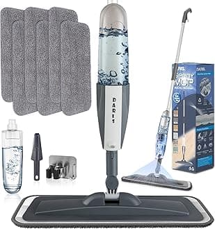 DARIS Spray Mops for Floor Cleaning, Dust Mop for Home or Commercial Dry Wet Use, Flat Mop with 6 Washable Microfiber Pads 1 Scraper 1 Mop Holder for Wall, Hardwood, Vinyl, Laminate, Ceramic Cleaning