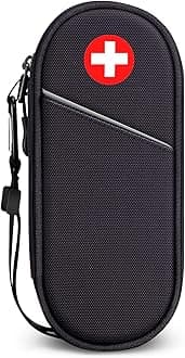 SITHON EpiPen Medical Carrying Case Insulated, Travel Medication Organizer Bag Emergency Medical Pouch Holds 2 EpiPens, Asthma Inhaler, Anti-Histamine, Auvi-Q, Allergy Medicine Essentials, (Black)