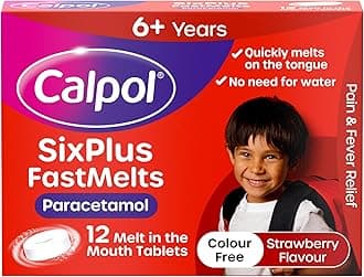 Calpol SixPlus Fastmelts Paracetamol (12 x 250 mg Tablets), Strawberry Flavour Calpol Melts with Paracetamol for Soothing and Effective Fever and Pain Relief, Suitable for Kids from 6 Years