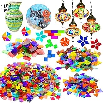 1100 Pcs Mosaic Tiles, Glass Mosaic Tiles for Crafts Bulk, Stained Mosaic Glass Pieces, Mosaic Supplies for Home Decoration, Art Crafts, DIY Projects, Transparent (Mixed Shape)