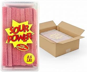Sour Power Strawberry Candy Belts, 2.5 lb Bulk Tub Resealable, Vegan Strawberry Sour Belts Candy Since 1985, Soft Chewy Sweet Tart, Non-GMO Gelatin Free, Bubble Wrapped and Boxed for Shipping