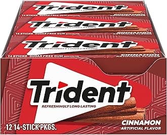 Trident Cinnamon Artificially Flavored Sugar Free Gum with Xylitol, 14 Sticks, 12 Pack علكة ترايدنت بنكهة القرفة الخالية من السكر والمضاف إليها نكهة صناعية مع إكسيليتول