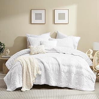 B2EVER Boho White Quilt Queen Size Bedding Sets with Pillow Sham, Bohemian Lightweight Soft Bedspread Coverlet, Farmhouse Floral Vintage Thin Comforter Bed Cover for All Season, 3 Pieces, 90x90 inches