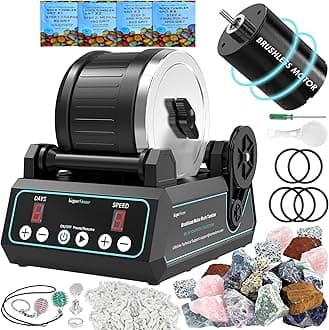 KomeStone K1 Pro Professional Cutting-Edge Brushless Motor Advanced Rock Tumbler Polisher Kit, Extra Large 2.5Lb Barrel with 3-Speed Motor 9-Day Timer, 6 Belts, Rough Gemstones, 4 Polishing Grits etc.